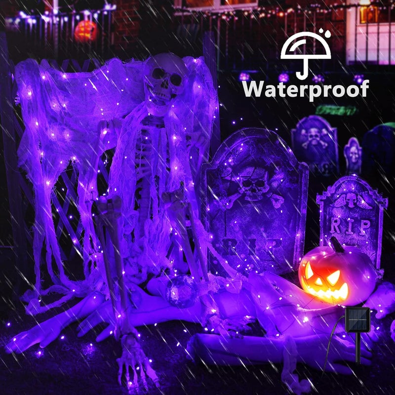 BRIZLER Halloween Fairy Lights, 2 Pack Total 78FT 240 LED Purple Fairy Lights, 8 Modes Solar Powered Purple Light, Twinkle Outdoor Halloween Light String for Outside Party Home Decor Black Wire - Image 4